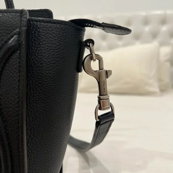 CELINE Drummed Calfskin Nano Luggage Black Bag - Picture 8 of 15